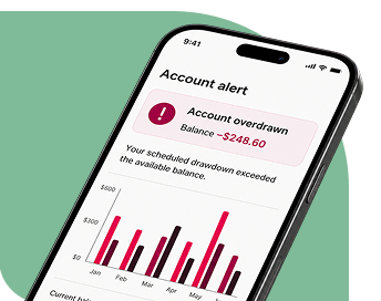 A phone showing an overdrawn account alert