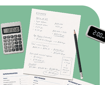 Retirement calculations with a calculator, notes and a clock